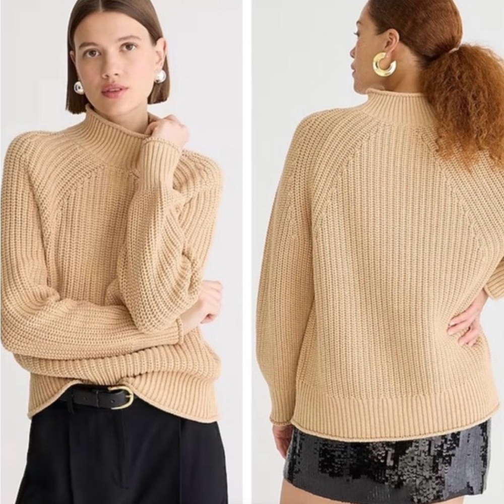 J. Crew Relaxed Cotton Rollneck Sweater Tan Size Small Style BE159